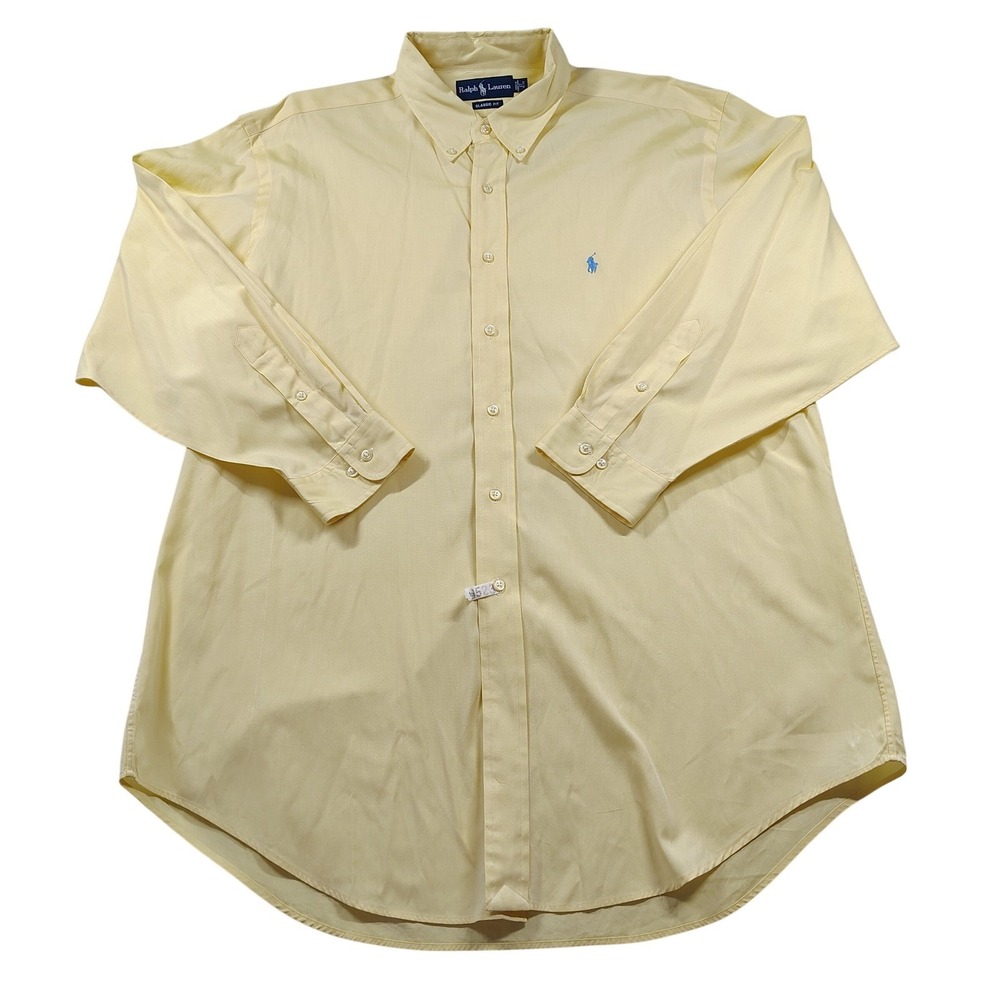 Ralph Lauren Mens Yellow Button Down Shirt Classic Fit 17 32/33 Cotton